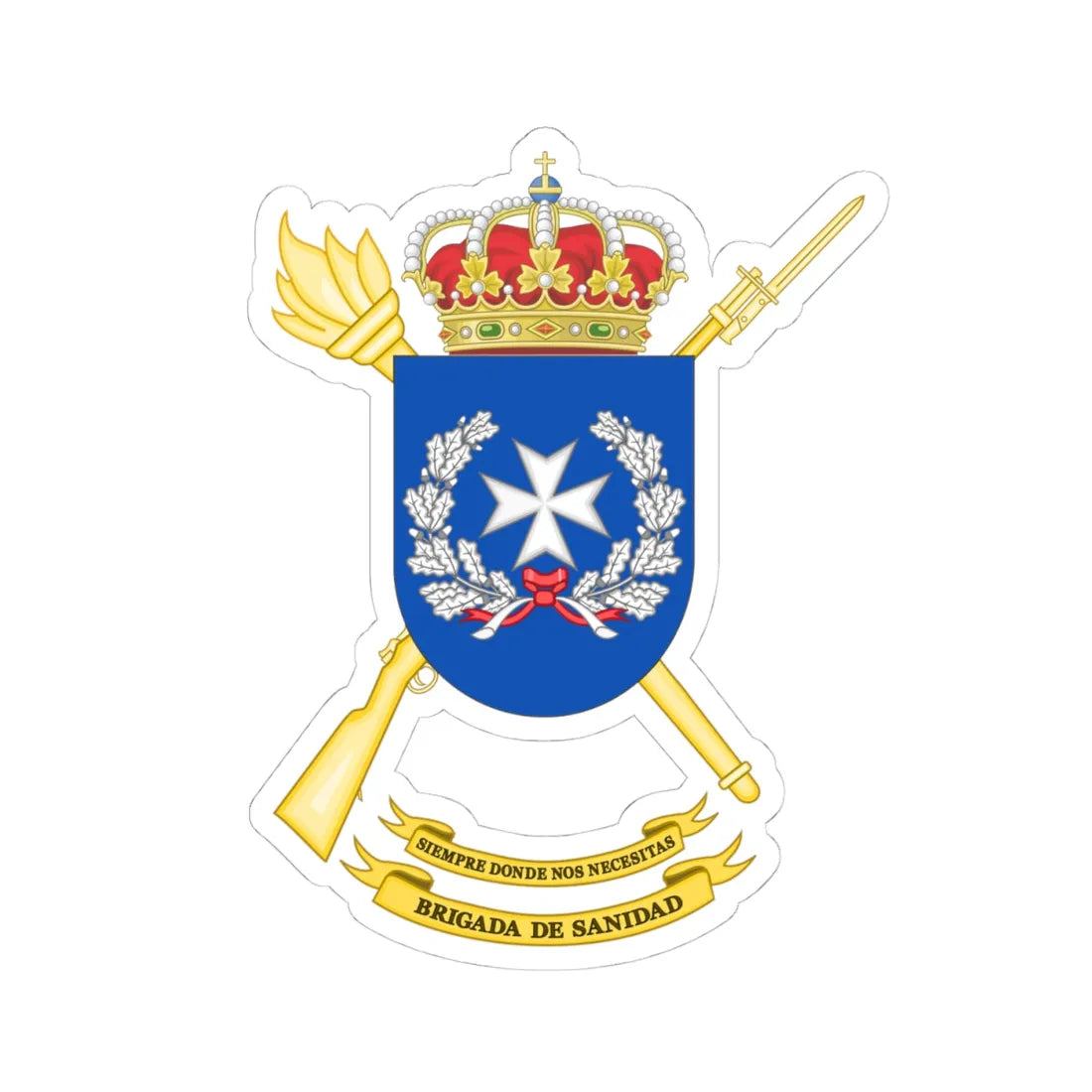 Coat of Arms of the Spanish Army Sanitary Brigade (Spain) (Coat of Arms) STICKER Vinyl Kiss-Cut Decal 4 Inch White - The Sticker Space