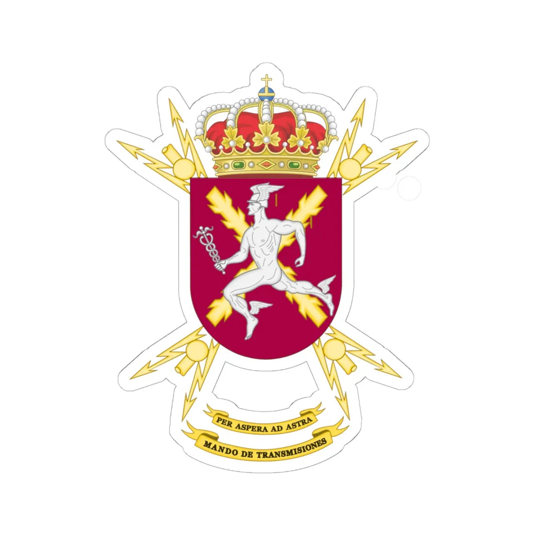 Coat of Arms of the Spanish Army Signal Command (Spain) (Coat of Arms) STICKER Vinyl Kiss-Cut Decal 6 Inch White - The Sticker Space