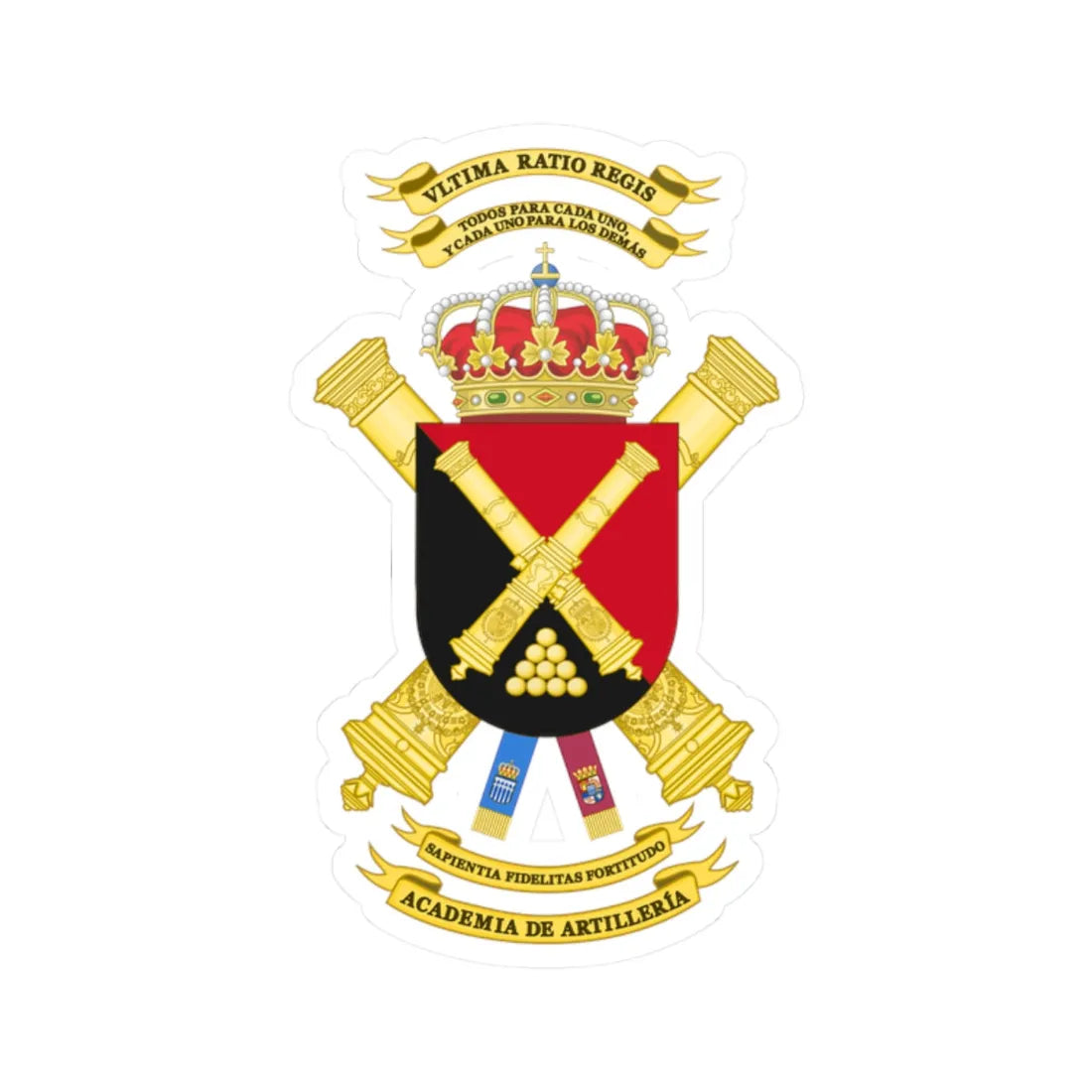 Coat of Arms of the Spanish Artillery Academy (Spain) (Coat of Arms) STICKER Vinyl Kiss-Cut Decal 2 Inch White - The Sticker Space