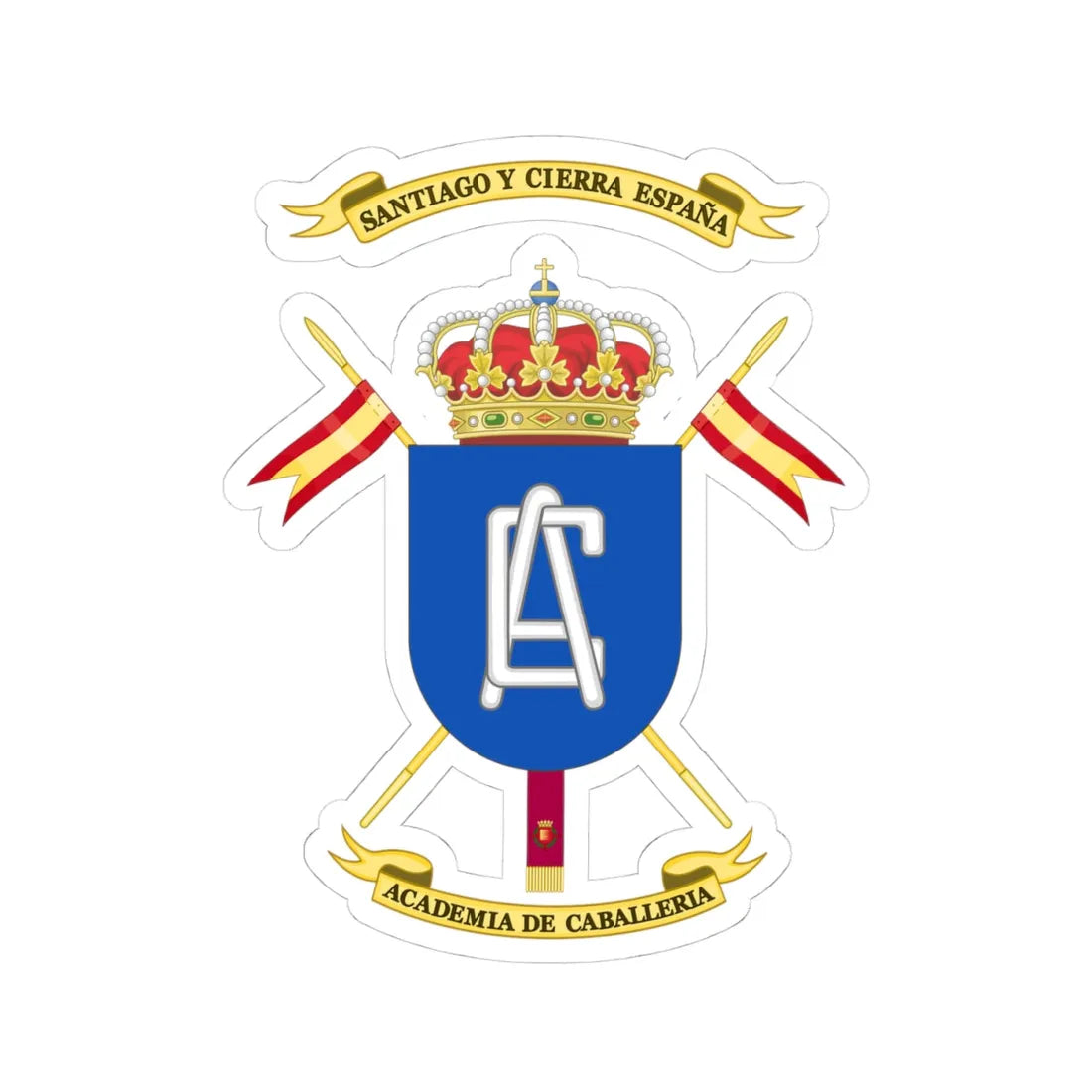 Coat of Arms of the Spanish Cavalry Academy (Spain) (Coat of Arms) STICKER Vinyl Kiss-Cut Decal 4 Inch White - The Sticker Space