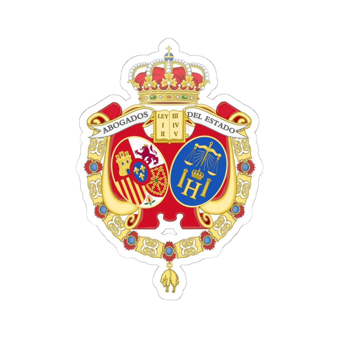 Coat of Arms of the Spanish Legal Representatives of the State (Spain) (Coat of Arms) STICKER Vinyl Kiss-Cut Decal 6 Inch White - The Sticker Space