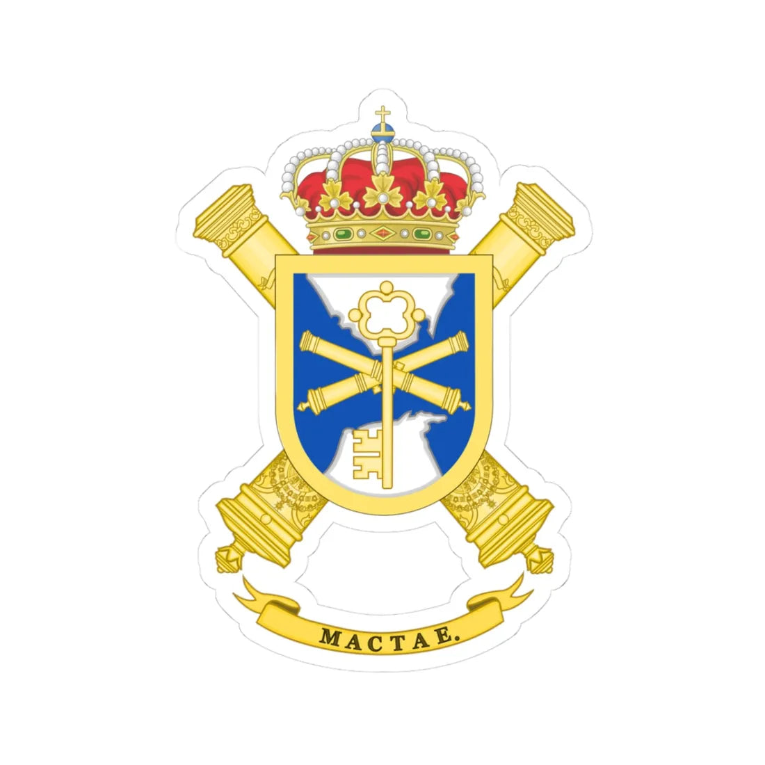 Coat of Arms of the Strait Coastal Artillery Command (Spain) (Coat of Arms) STICKER Vinyl Kiss-Cut Decal 3 Inch White - The Sticker Space
