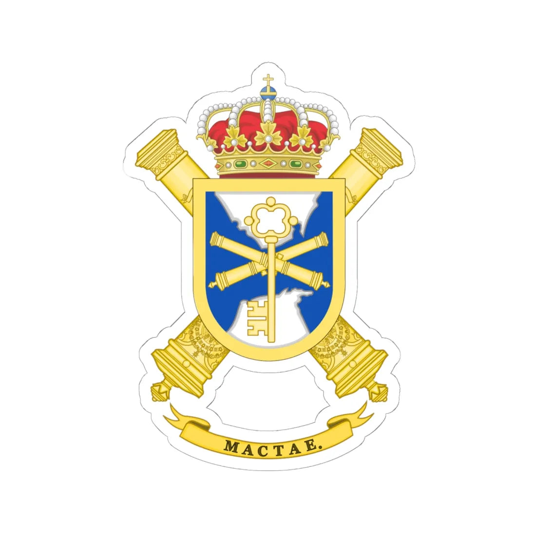 Coat of Arms of the Strait Coastal Artillery Command (Spain) (Coat of Arms) STICKER Vinyl Kiss-Cut Decal 6 Inch White - The Sticker Space