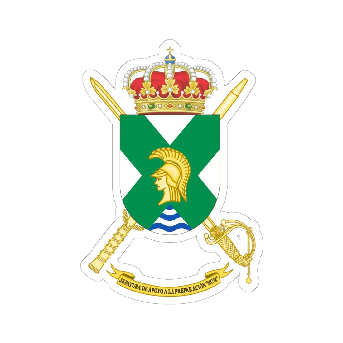 Coat of Arms of the Training Command - Sur (Spain) (Coat of Arms) STICKER Vinyl Kiss-Cut Decal 6 Inch White - The Sticker Space