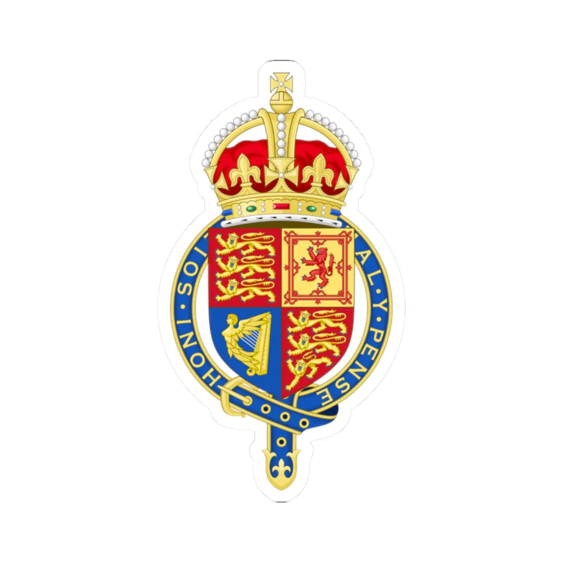 Coat of arms of the United Kingdom 1901-1952 abridged arms variant 1 (United Kingdom) (Coat of Arms) STICKER Vinyl Kiss-Cut Decal 2 Inch White - The Sticker Space