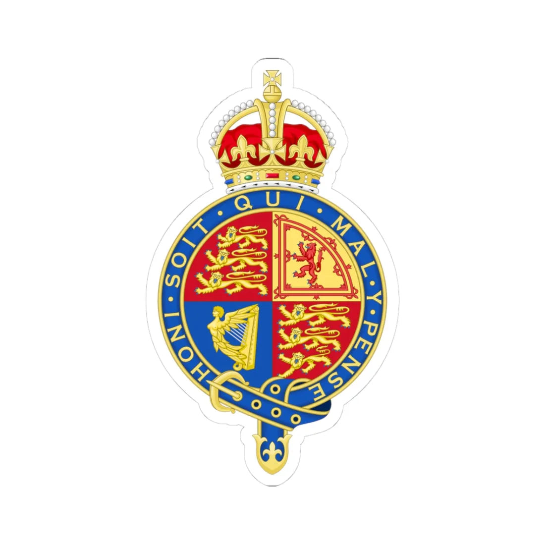 Coat of arms of the United Kingdom 1901-1952 abridged arms variant 2 (United Kingdom) (Coat of Arms) STICKER Vinyl Kiss-Cut Decal 3 Inch White - The Sticker Space