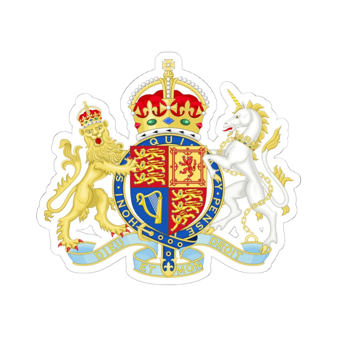 Coat of arms of the United Kingdom 2024 lesser arms (United Kingdom) (Coat of Arms) STICKER Vinyl Kiss-Cut Decal 6 Inch White - The Sticker Space
