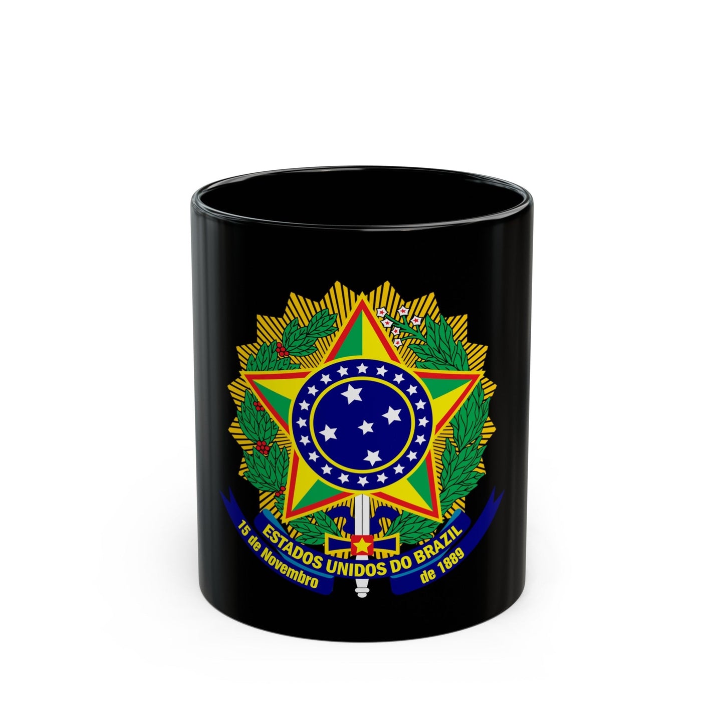 Coat of arms of the United States of Brazil - Black Coffee Mug-11oz-The Sticker Space