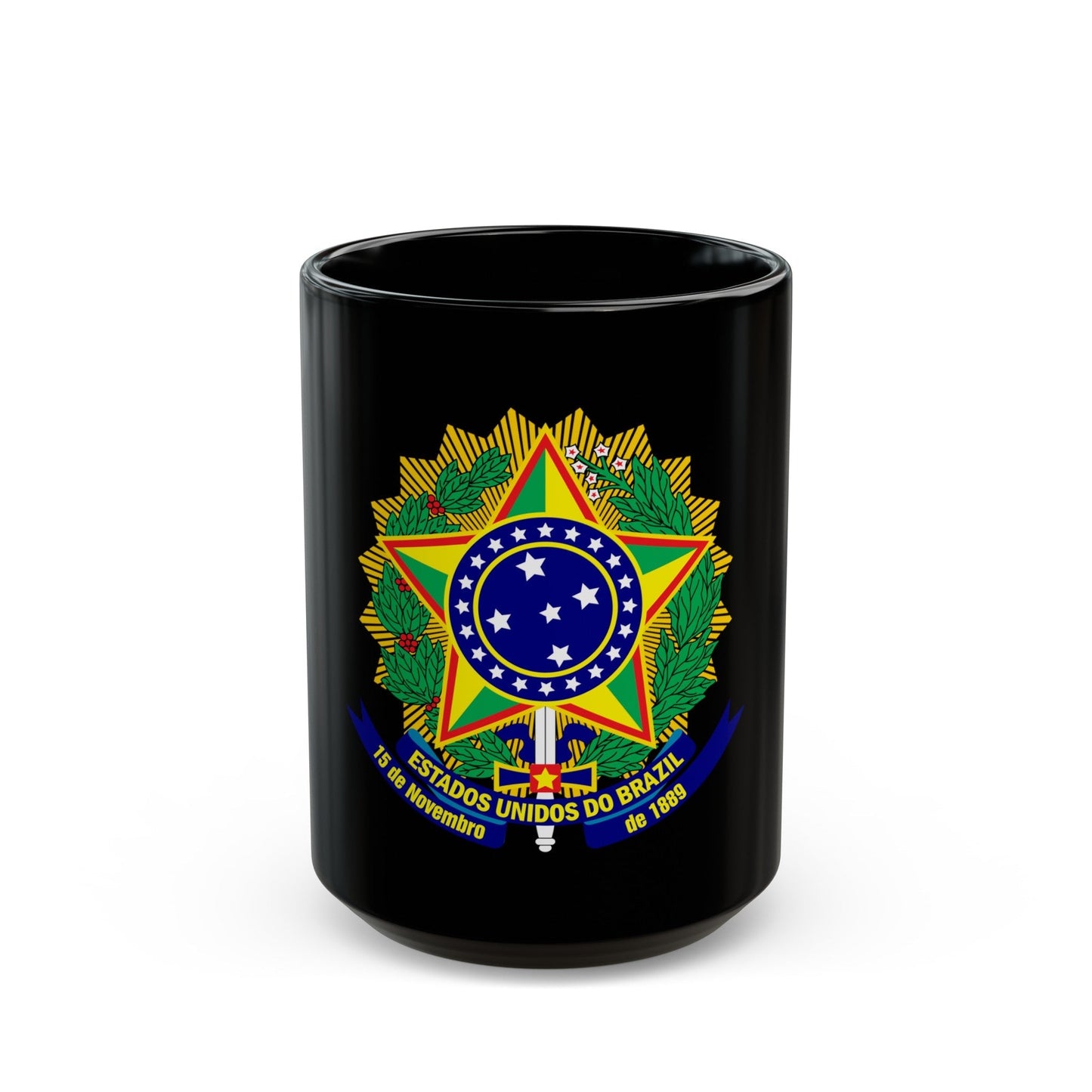 Coat of arms of the United States of Brazil - Black Coffee Mug-15oz-The Sticker Space