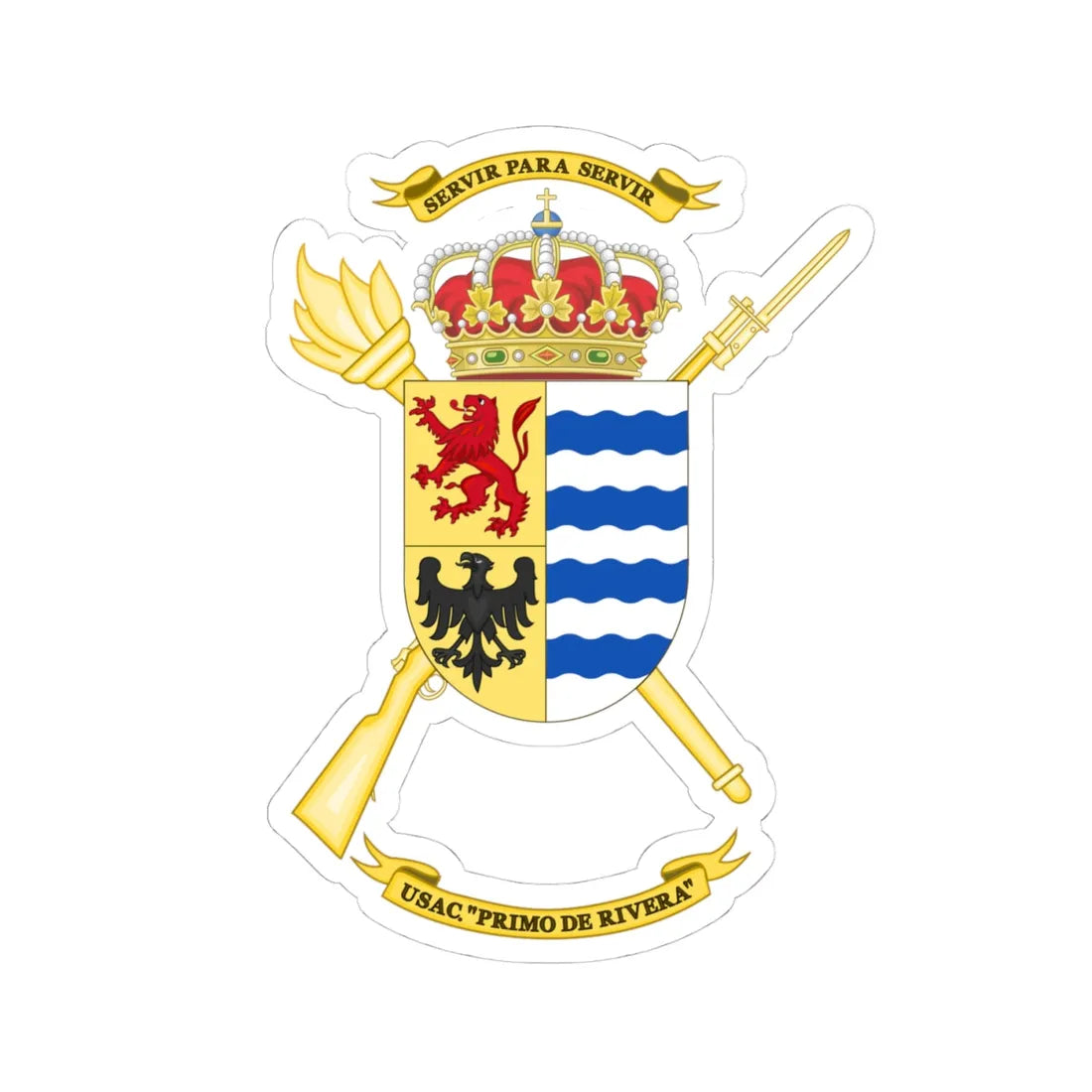 Coat of Arms of the USAC Primo de Rivera (Spain) (Coat of Arms) STICKER Vinyl Kiss-Cut Decal 4 Inch White - The Sticker Space
