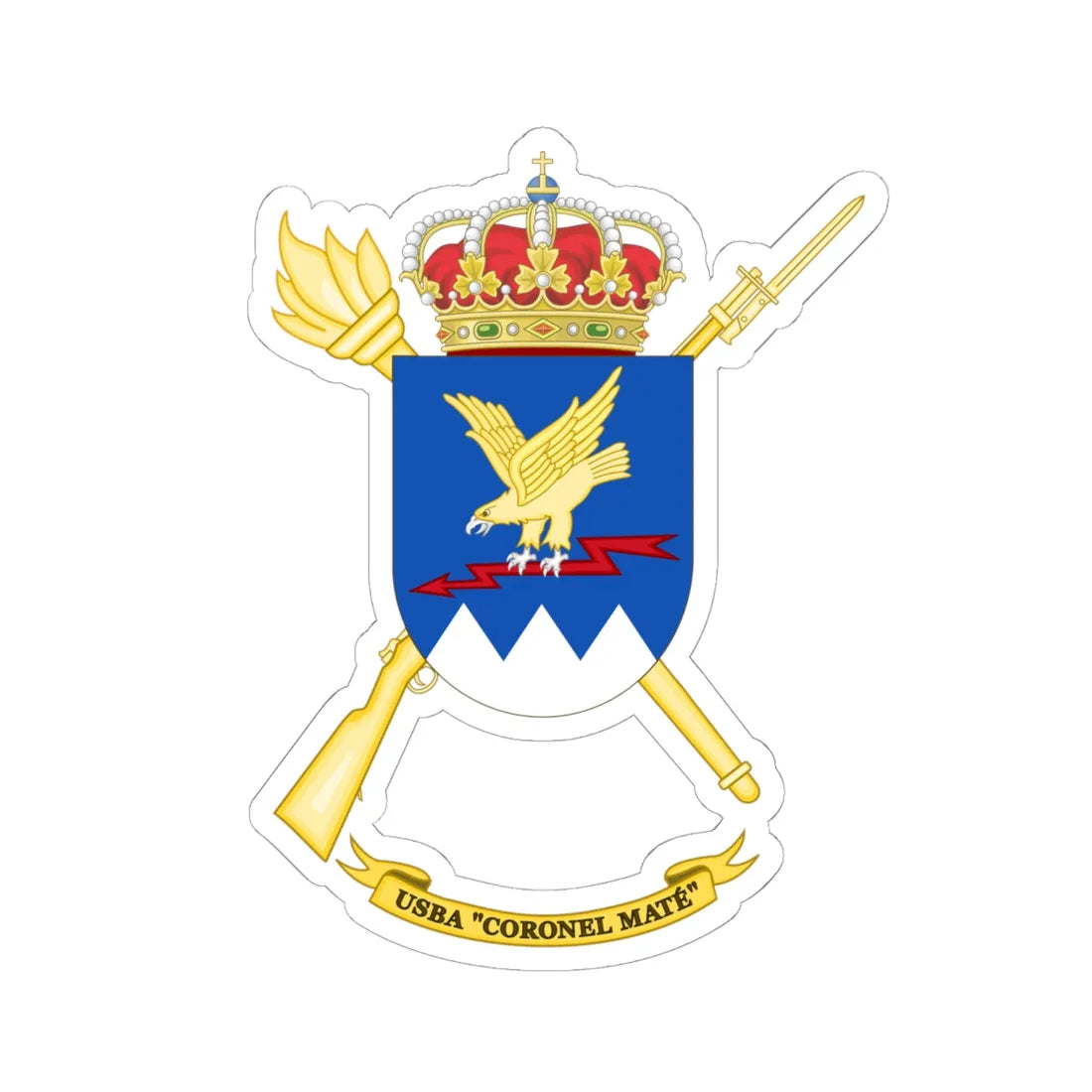 Coat of Arms of the USBA Coronel Maté (Spain) (Coat of Arms) STICKER Vinyl Kiss-Cut Decal 6 Inch White - The Sticker Space