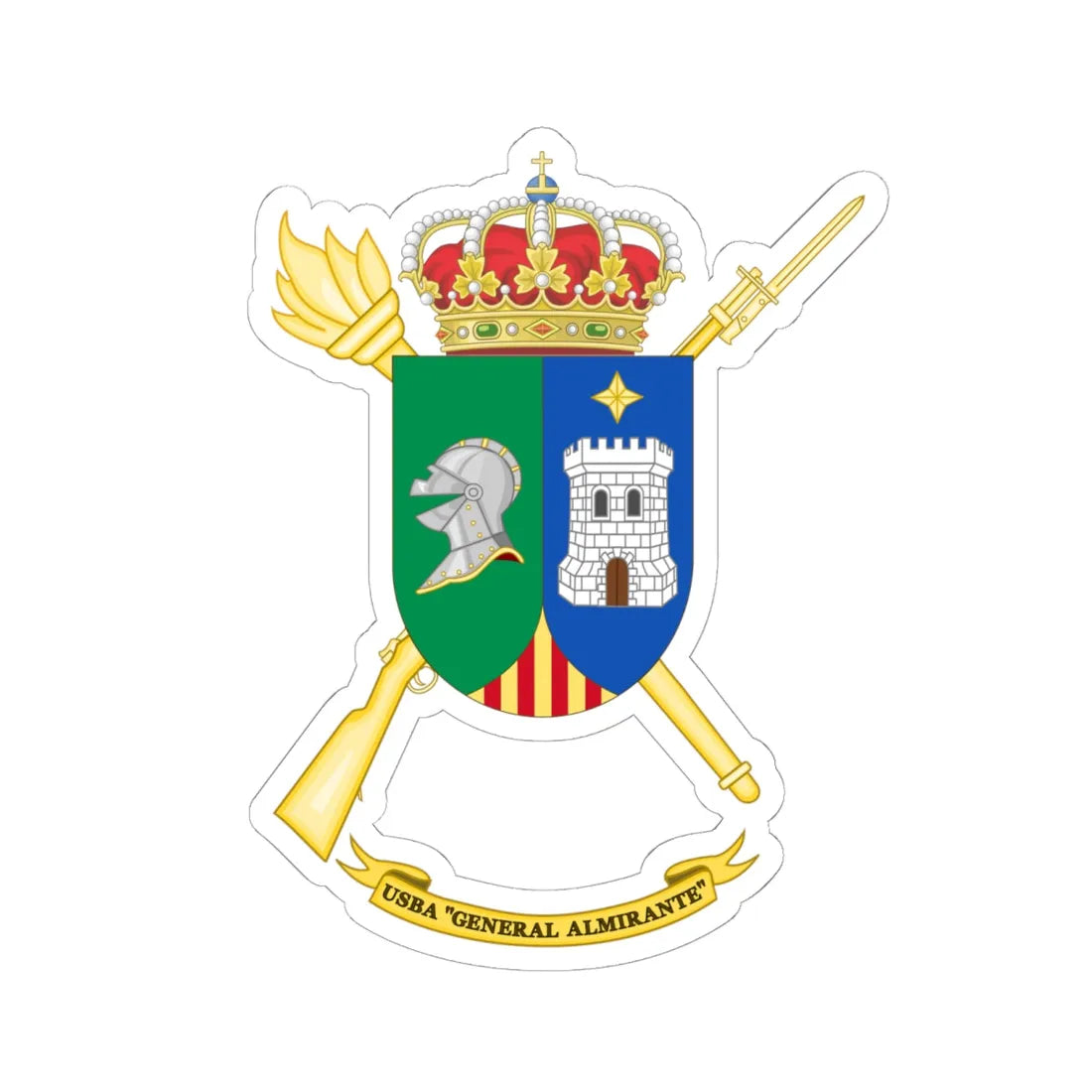 Coat of Arms of the USBA General Almirante (Spain) (Coat of Arms) STICKER Vinyl Kiss-Cut Decal 6 Inch White - The Sticker Space