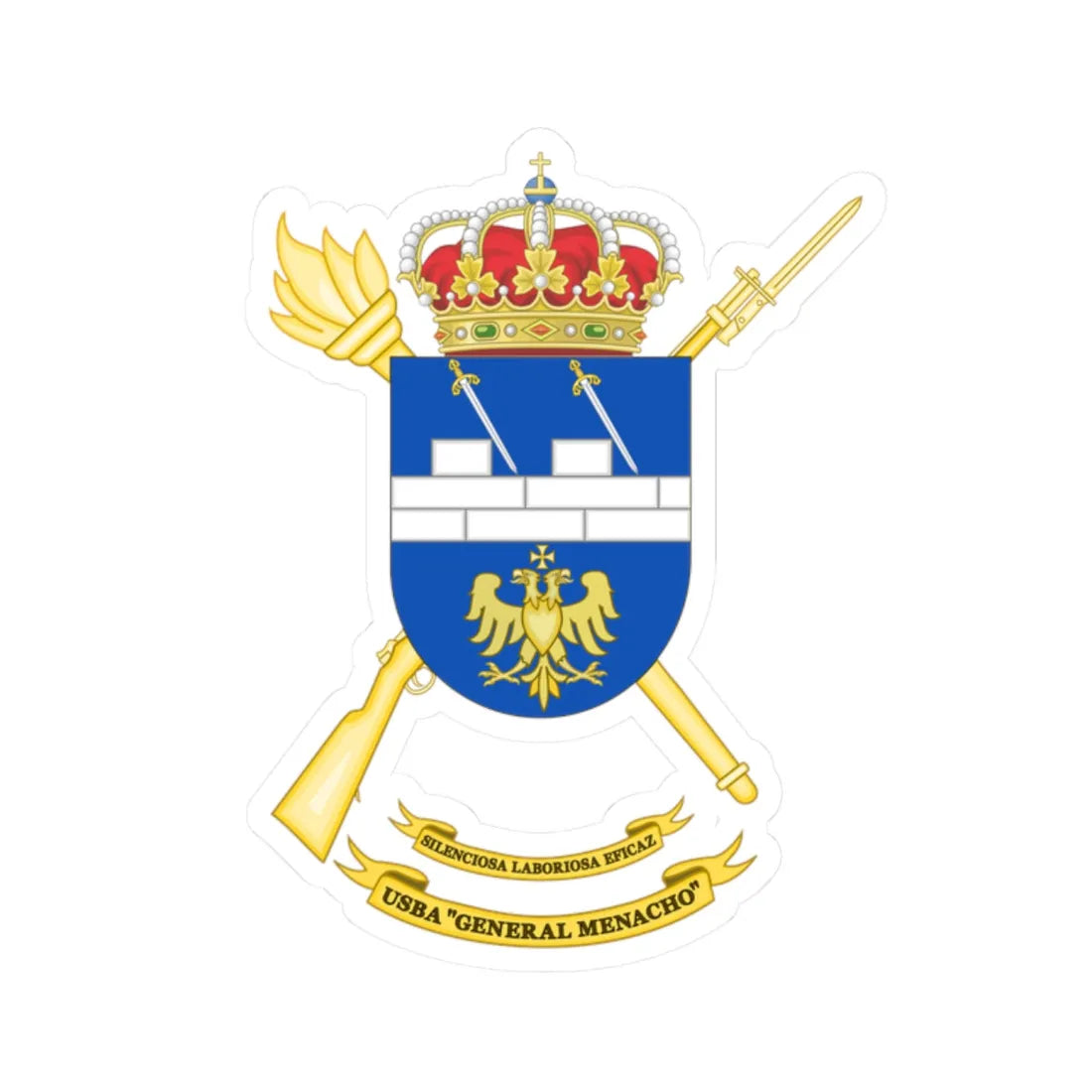 Coat of Arms of the USBA General Menacho (Spain) (Coat of Arms) STICKER Vinyl Kiss-Cut Decal 2 Inch White - The Sticker Space