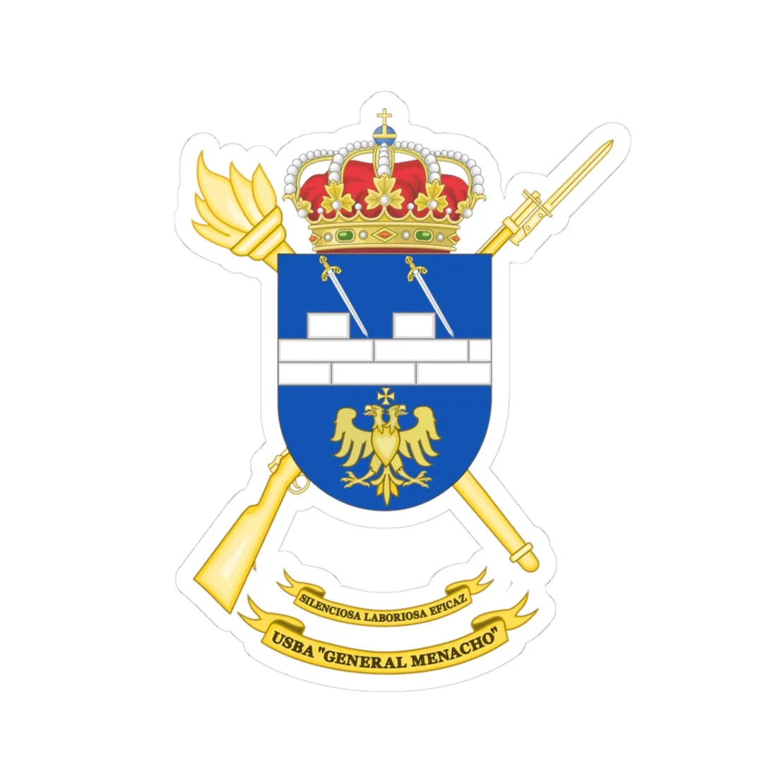 Coat of Arms of the USBA General Menacho (Spain) (Coat of Arms) STICKER Vinyl Kiss-Cut Decal 3 Inch White - The Sticker Space
