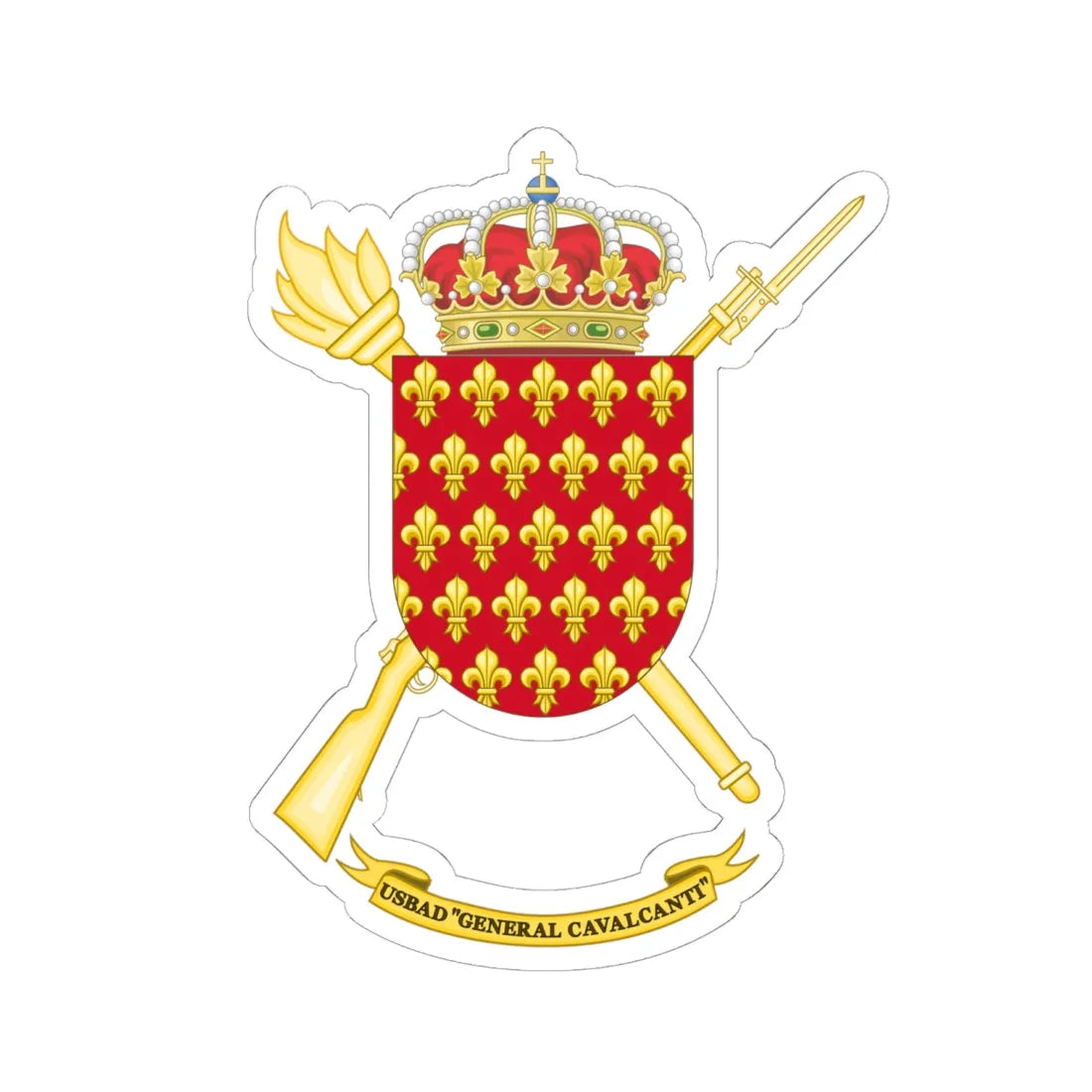 Coat of Arms of the USBAD General Cavalcanti (Spain) (Coat of Arms) STICKER Vinyl Kiss-Cut Decal 6 Inch White - The Sticker Space