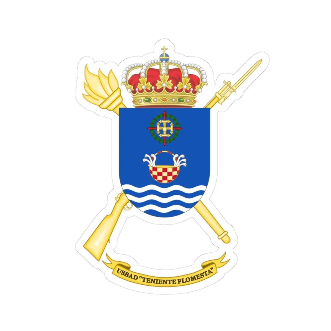 Coat of Arms of the USBAD Teniente Flomesta (Spain) (Coat of Arms) STICKER Vinyl Kiss-Cut Decal 3 Inch White - The Sticker Space