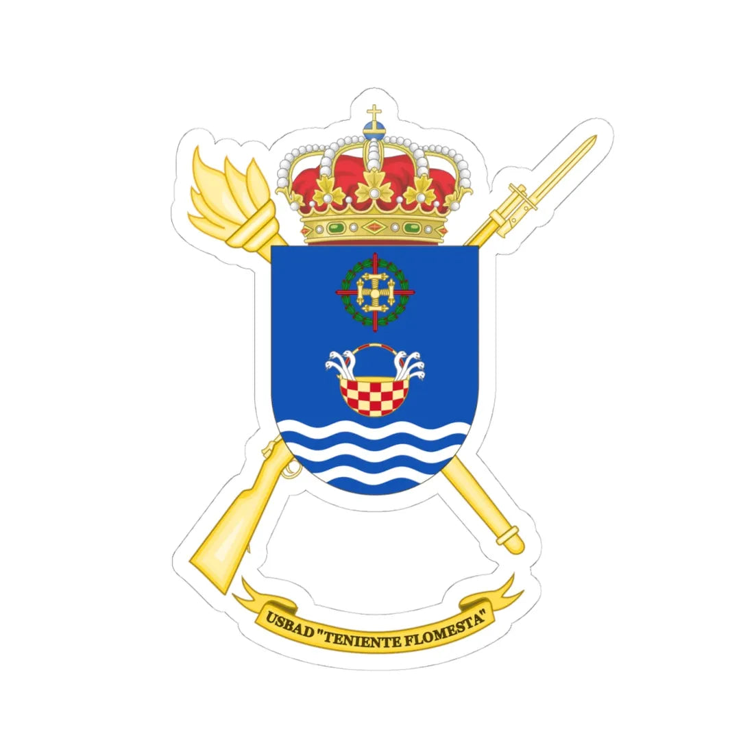 Coat of Arms of the USBAD Teniente Flomesta (Spain) (Coat of Arms) STICKER Vinyl Kiss-Cut Decal 4 Inch White - The Sticker Space