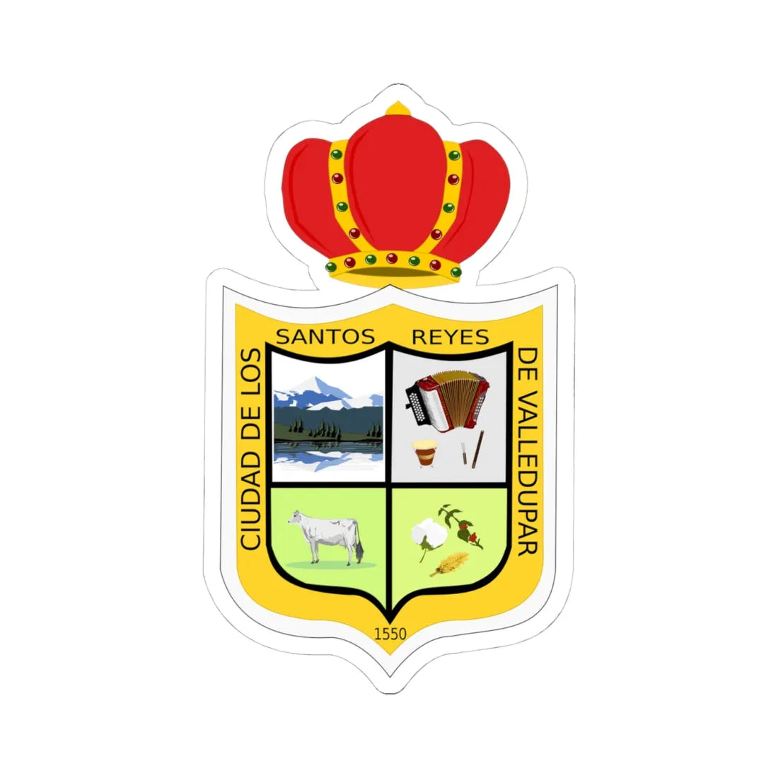 Coat of arms of Valledupar (Colombia) (Coat of Arms) STICKER Vinyl Kiss-Cut Decal 4 Inch White - The Sticker Space