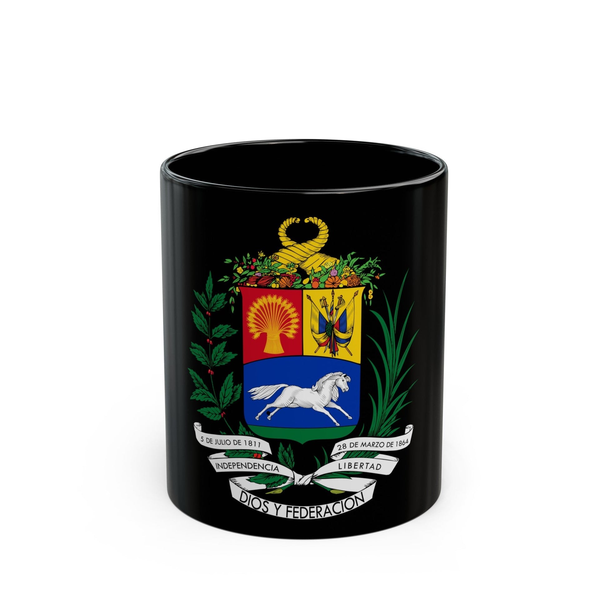 Coat of arms of Venezuela (1871) - Black Coffee Mug-11oz-The Sticker Space