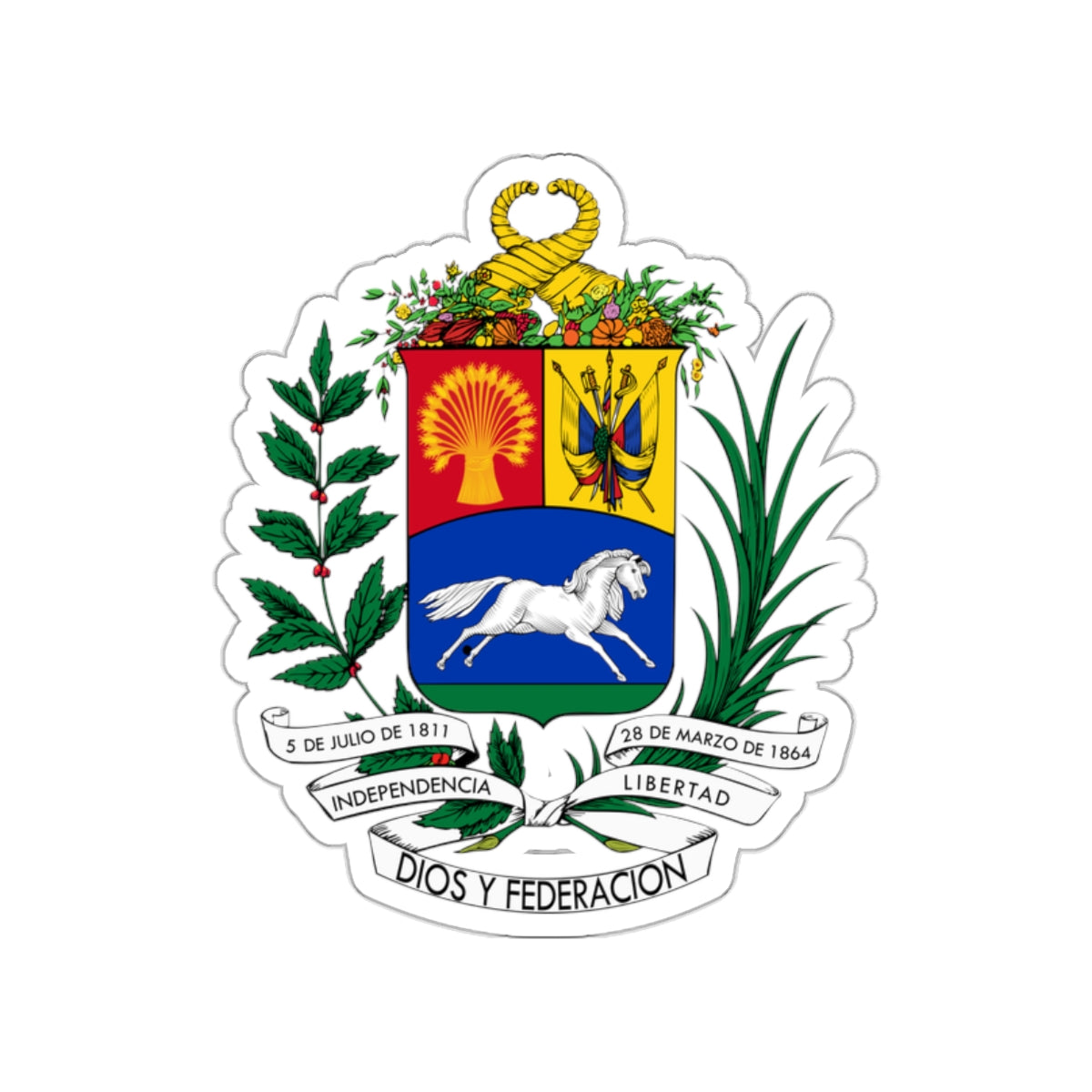 Coat of arms of Venezuela (1871) STICKER Vinyl Die-Cut Decal-White-The Sticker Space