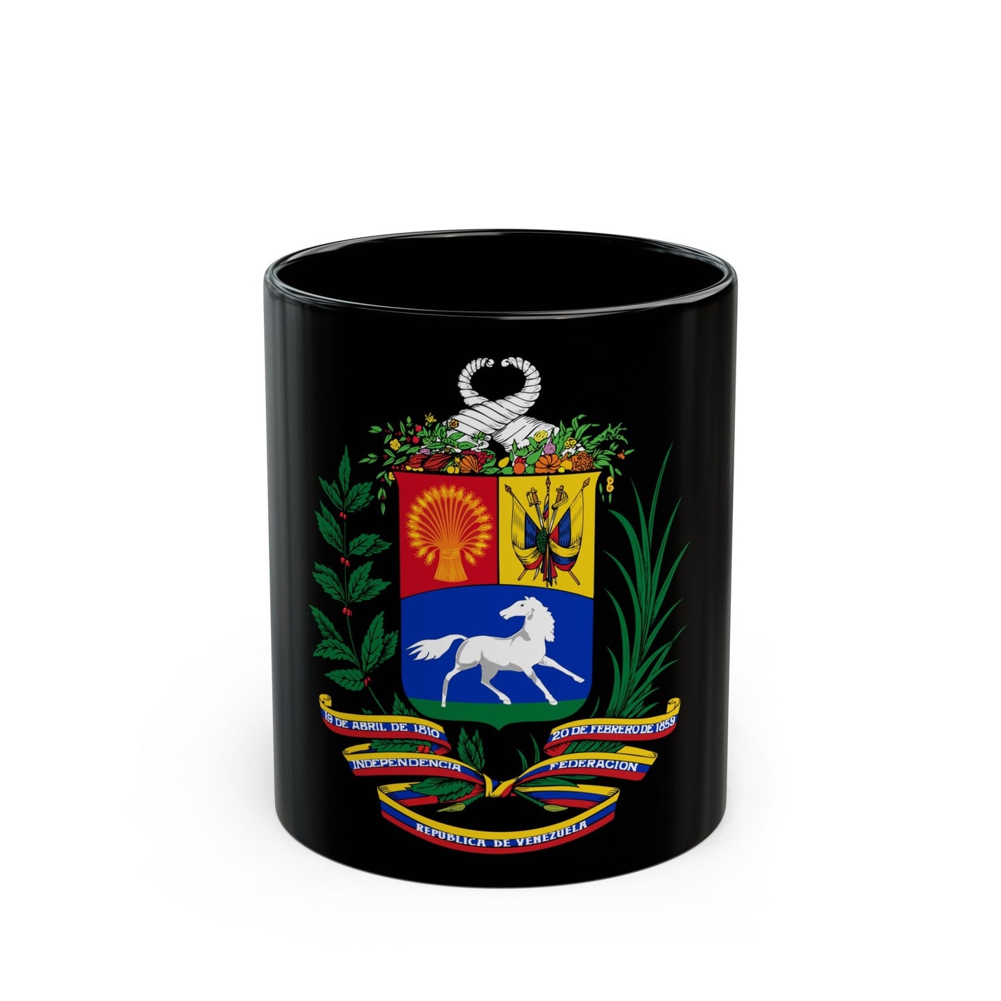 Coat of arms of Venezuela (1954-2006) - Black Coffee Mug-11oz-The Sticker Space