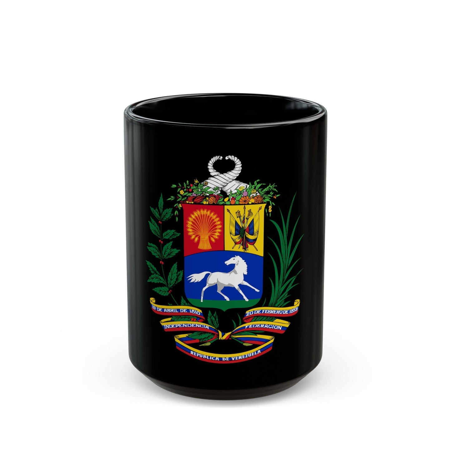 Coat of arms of Venezuela (1954-2006) - Black Coffee Mug-15oz-The Sticker Space