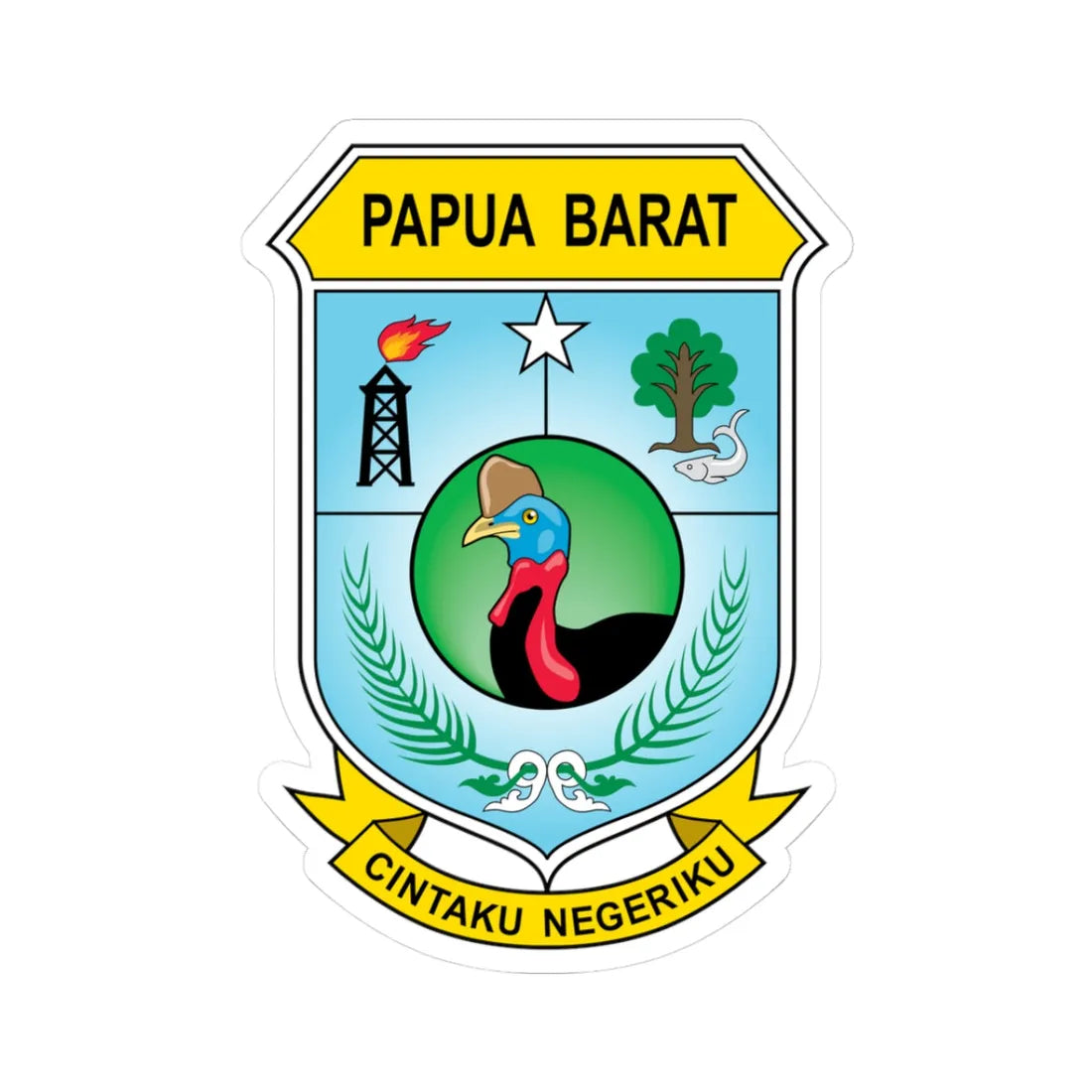 Coat of arms of West Papua (Indonesia) (Coat of Arms) STICKER Vinyl Kiss-Cut Decal 3 Inch White - The Sticker Space