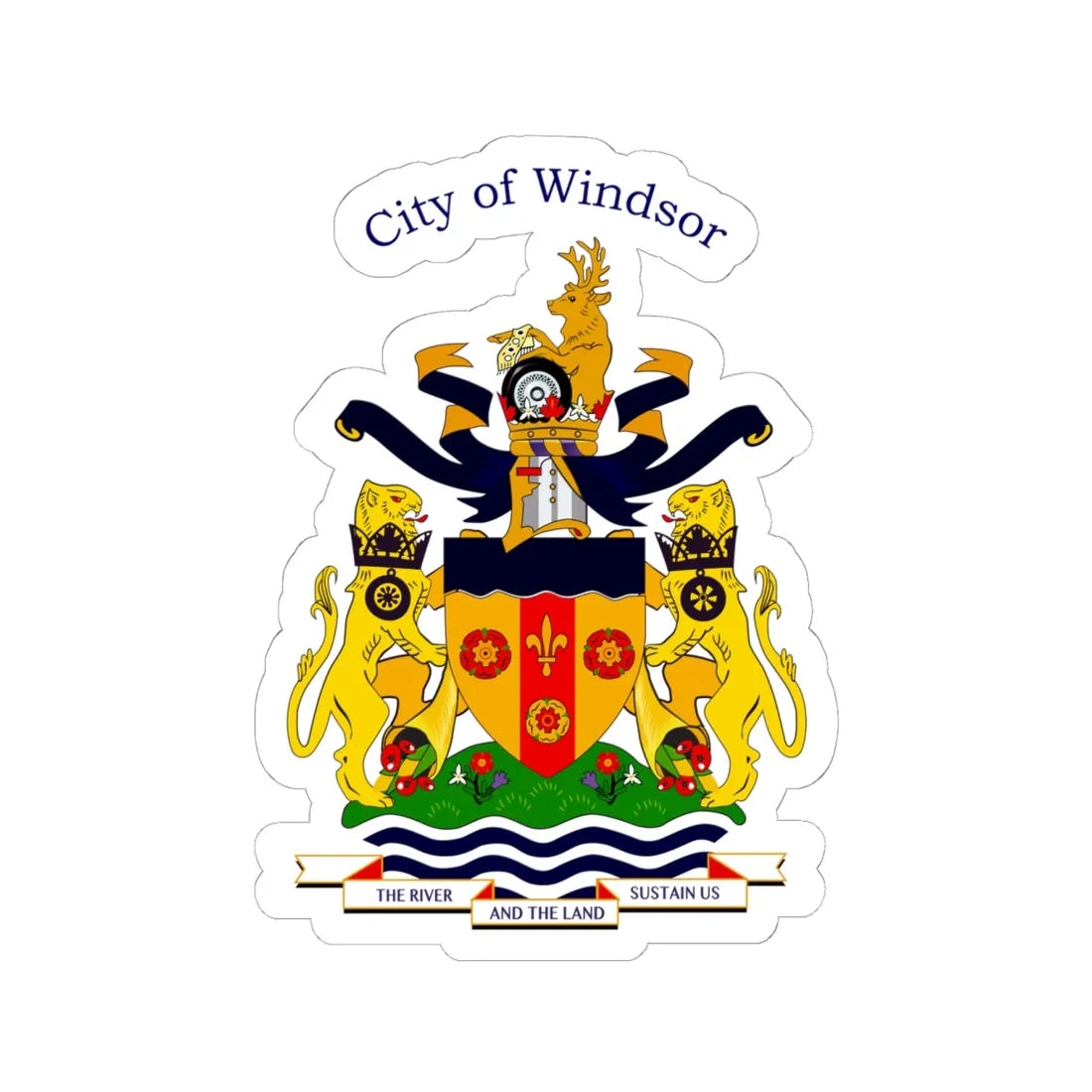 Coat of arms of Windsor Canada (Canada) (Coat of Arms) STICKER Vinyl Kiss-Cut Decal 6 Inch White - The Sticker Space