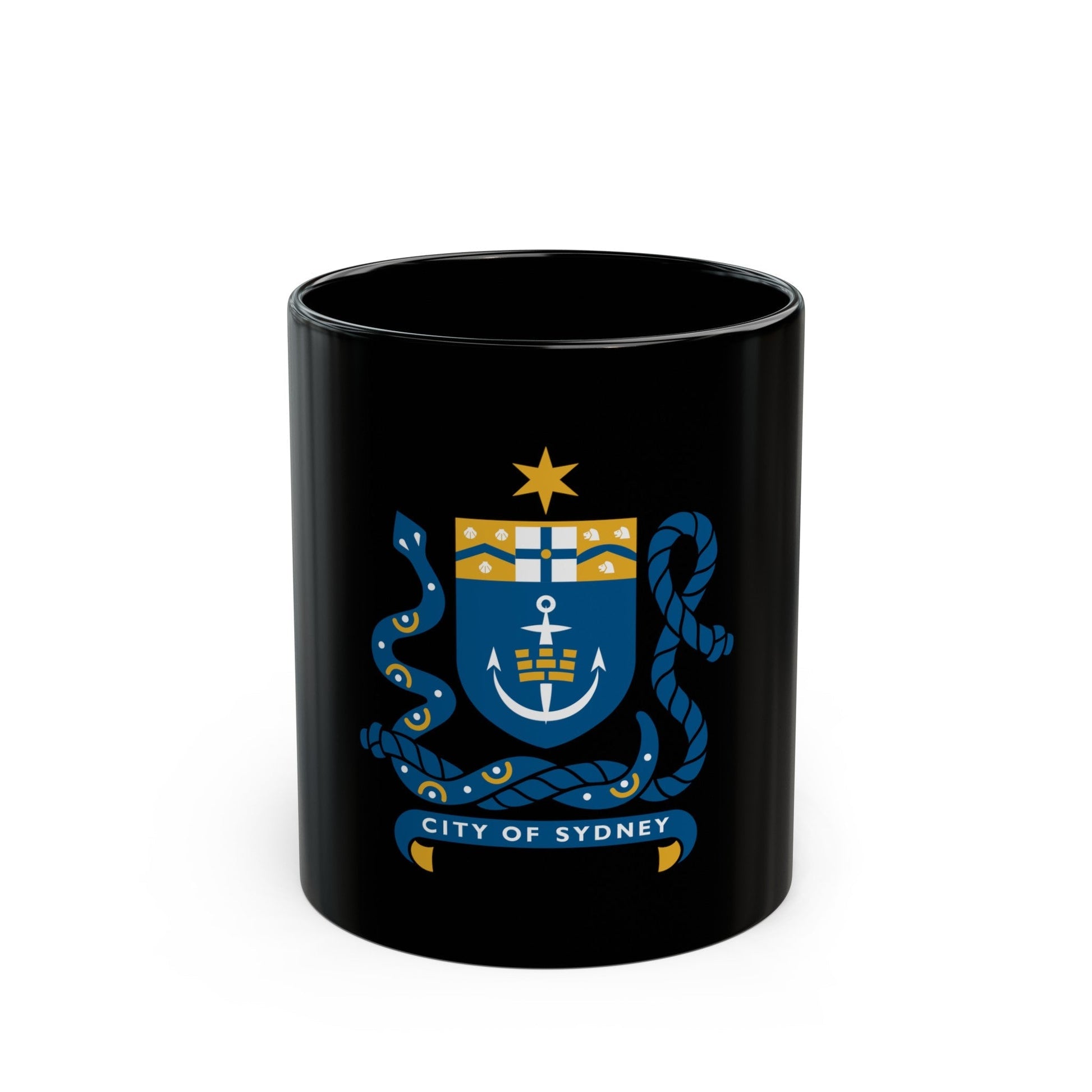 Coat of Arms Sydney Australia - Black Coffee Mug-11oz-The Sticker Space