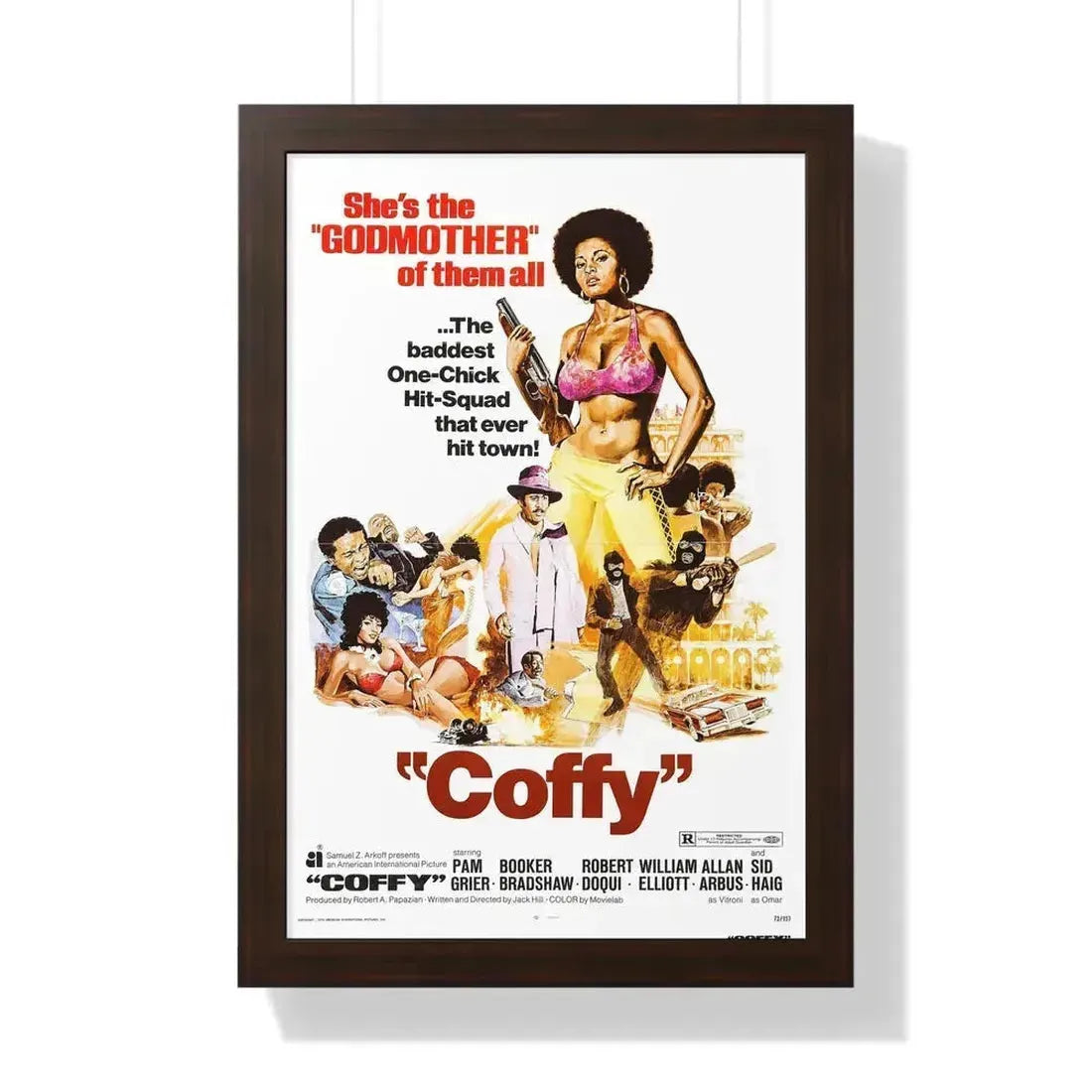 COFFY 1973 - Framed Movie Poster 16″ x 24″ Walnut - The Sticker Space