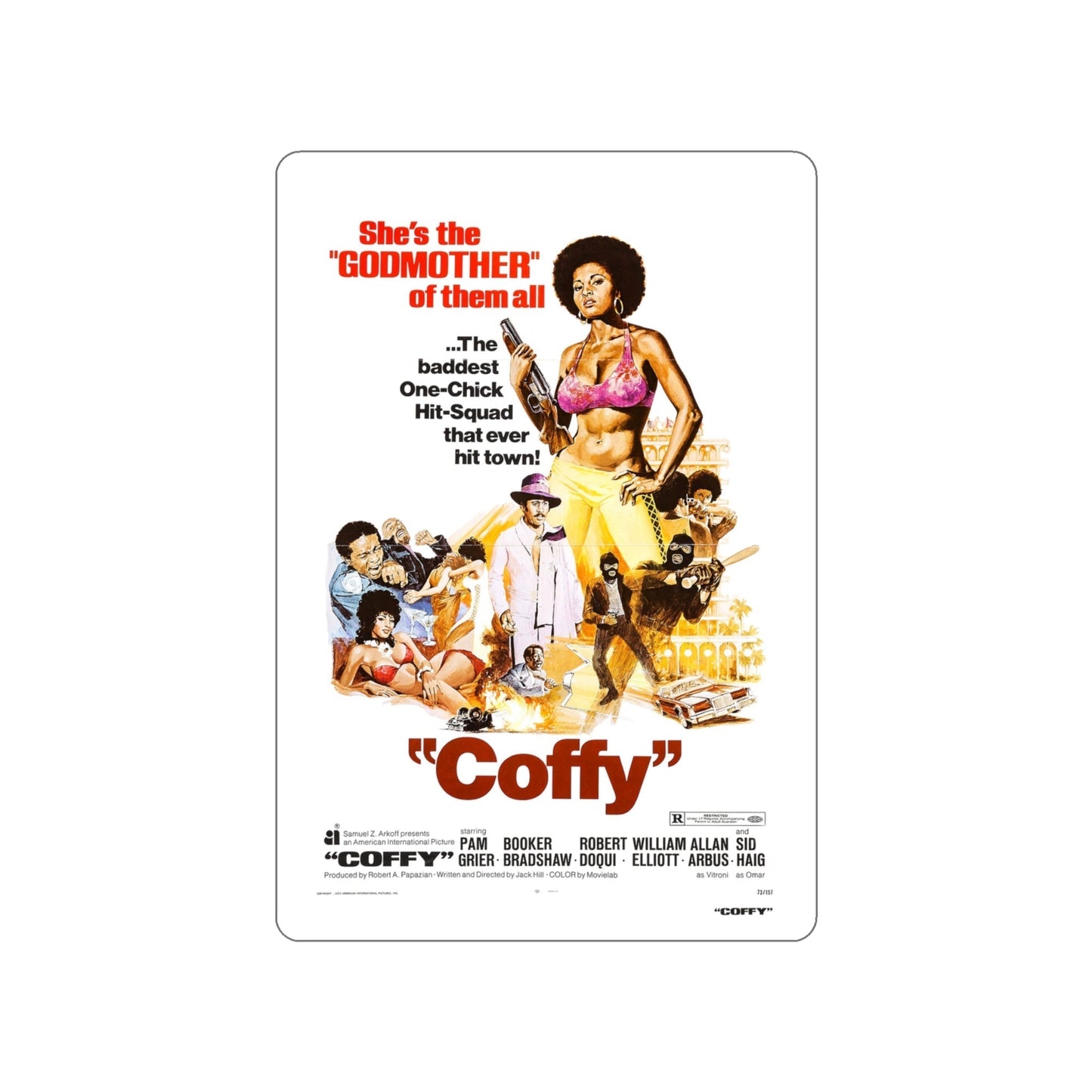 COFFY 1973 Movie Poster STICKER Vinyl Die-Cut Decal-4 Inch-The Sticker Space