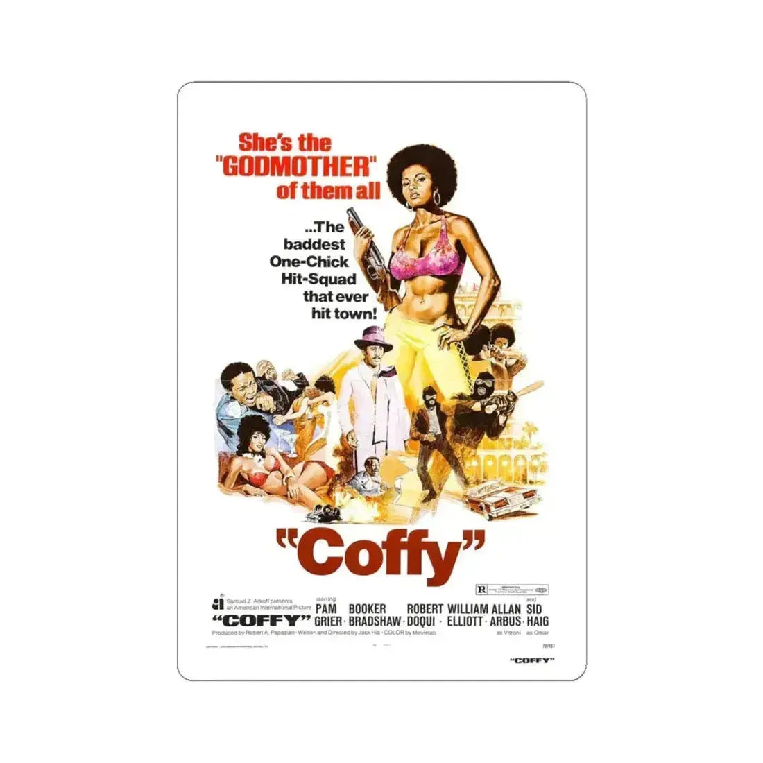 COFFY 1973 Movie Poster - STICKER Vinyl Kiss-Cut Decal 6 Inch White - The Sticker Space