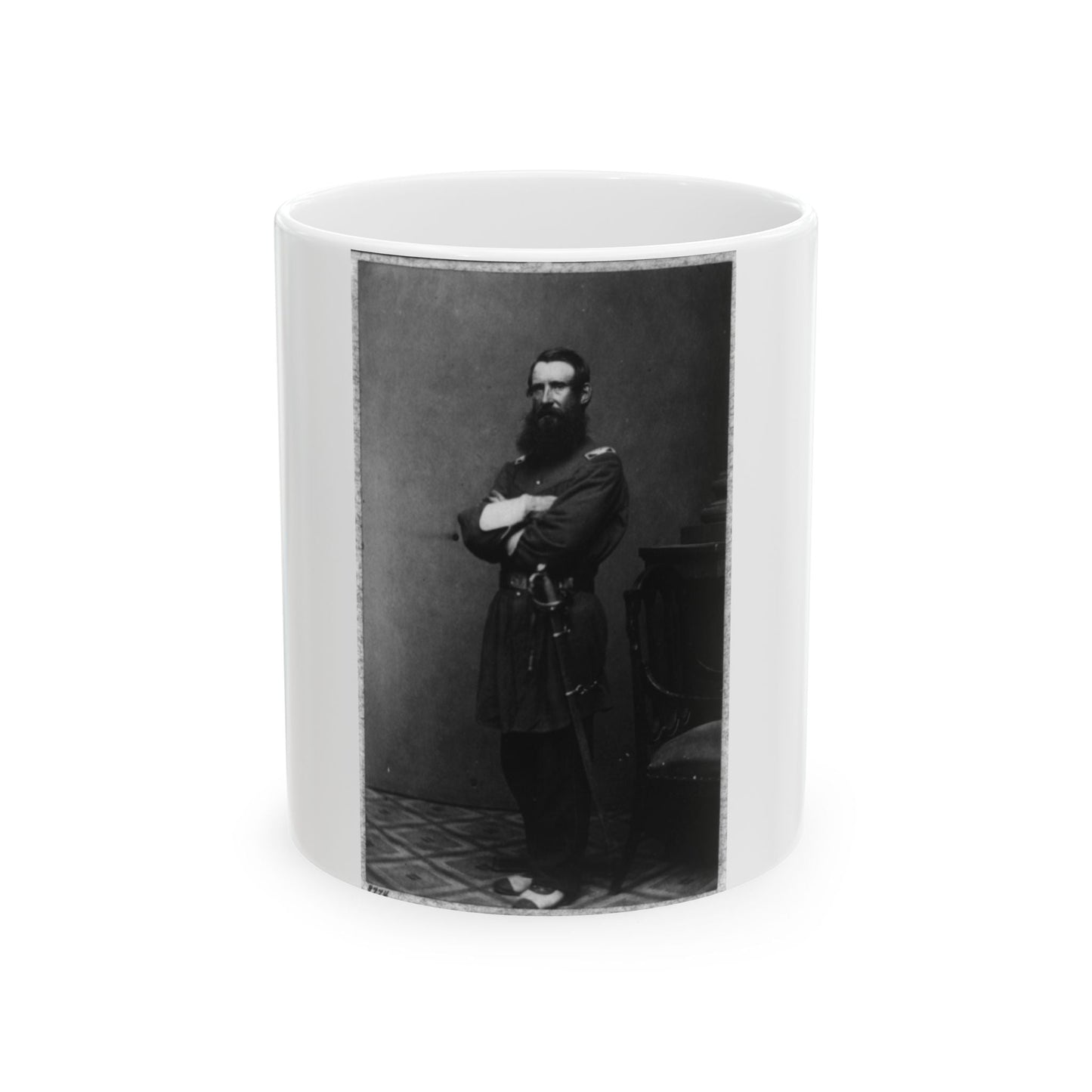 Col. Thomas Cass, 9th Mass. Infantry, Full-Length Portrait, Standing, Facing Left, In Uniform (U.S. Civil War) White Coffee Mug