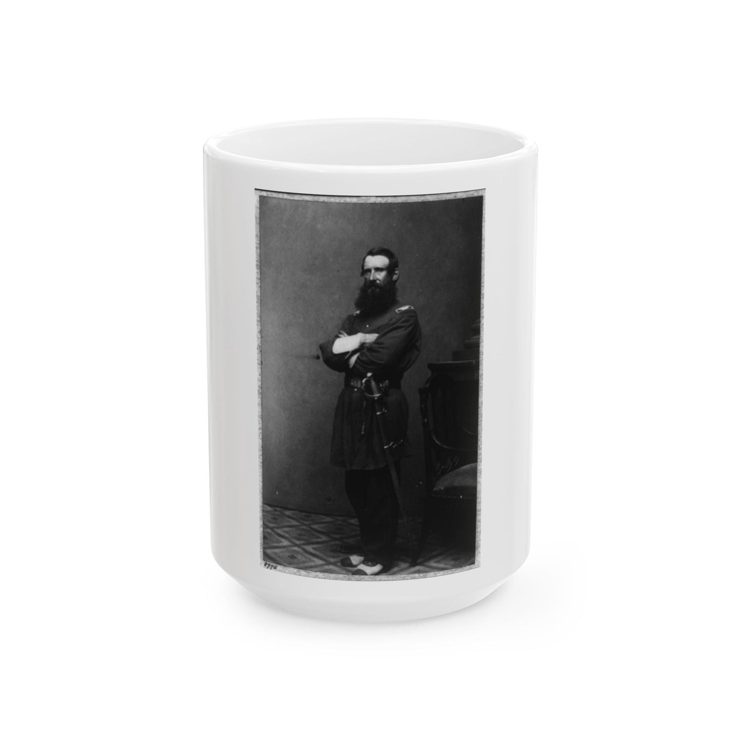 Col. Thomas Cass, 9th Mass. Infantry, Full-Length Portrait, Standing, Facing Left, In Uniform (U.S. Civil War) White Coffee Mug