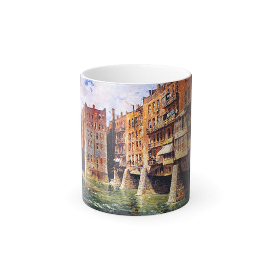 Colin Campbell Cooper (1856-1937) Main Street Bridge, Rochester - oil on canvas 1908 - Color Changing Mug 11oz-11oz-The Sticker Space