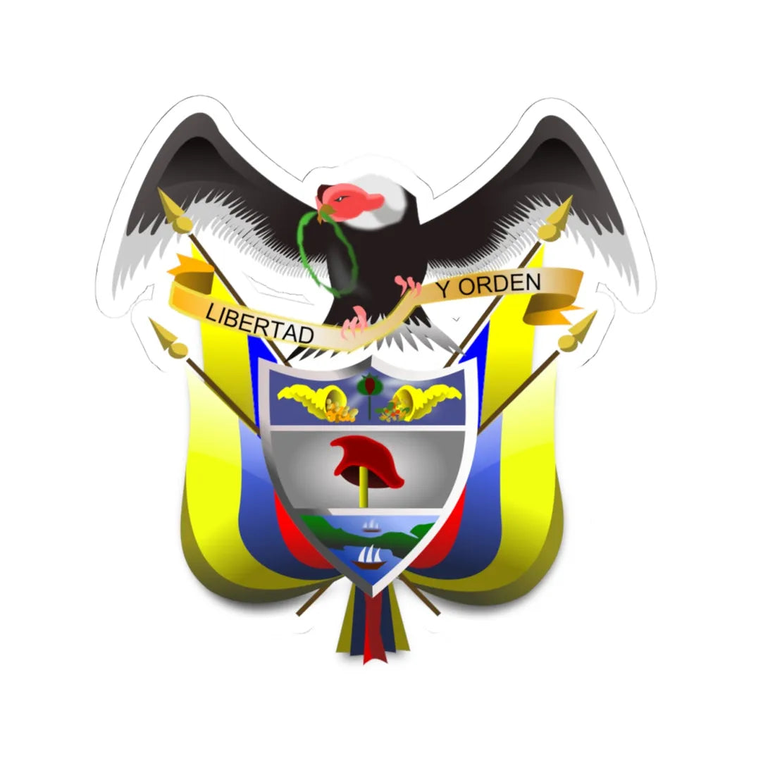 Colombiacoatofarms (Colombia) (Coat of Arms) STICKER Vinyl Kiss-Cut Decal 4 Inch White - The Sticker Space