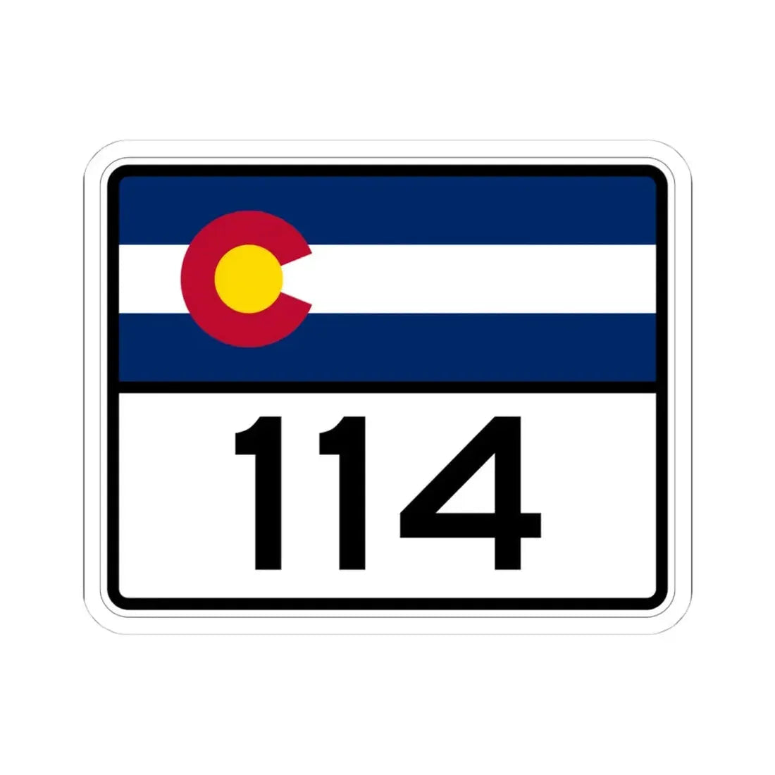 Colorado 114 wide (Colorado) (Road Sign) STICKER Vinyl Kiss-Cut Decal 4 Inch White - The Sticker Space