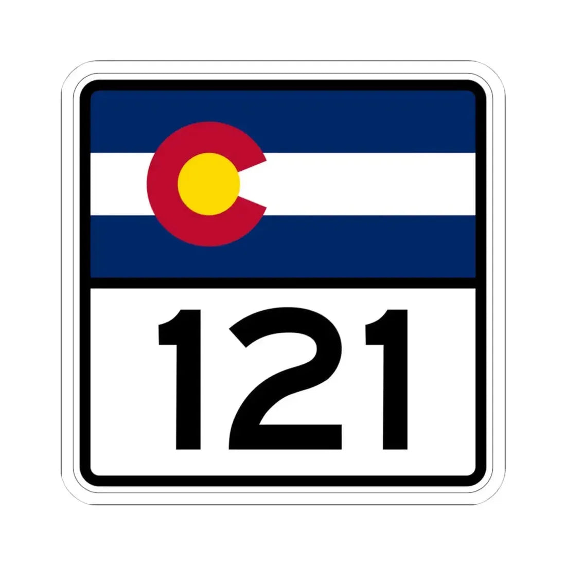 Colorado 121 (Colorado) (Road Sign) STICKER Vinyl Kiss-Cut Decal 4 Inch White - The Sticker Space