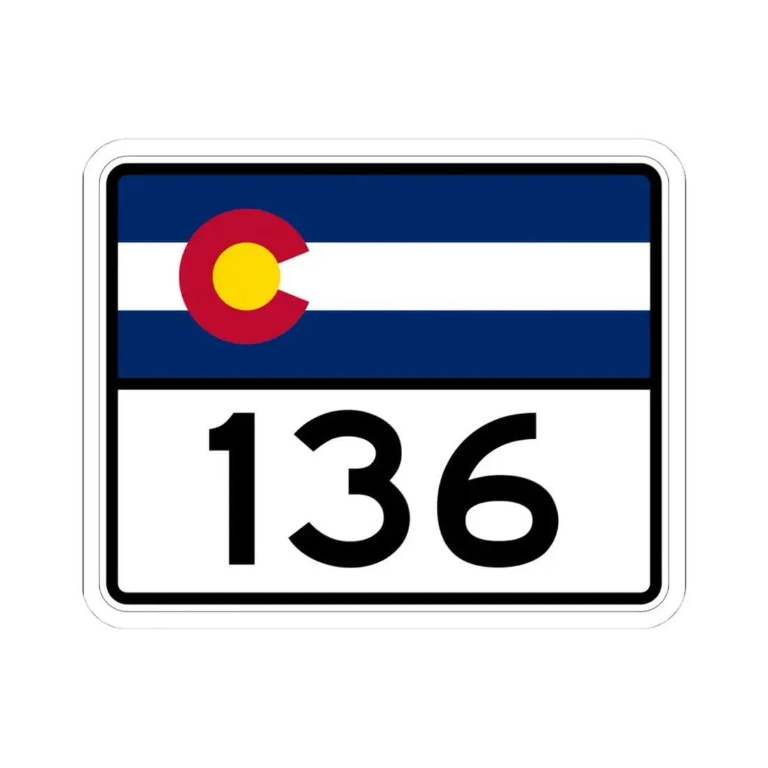 Colorado 136 wide (Colorado) (Road Sign) STICKER Vinyl Kiss-Cut Decal 4 Inch White - The Sticker Space