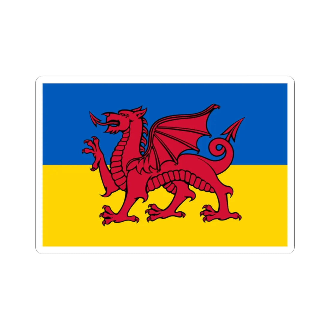 Combined flag of Ukrain and Wales FULL dragon (Ukraine) STICKER Vinyl Kiss-Cut Decal 3 Inch White - The Sticker Space