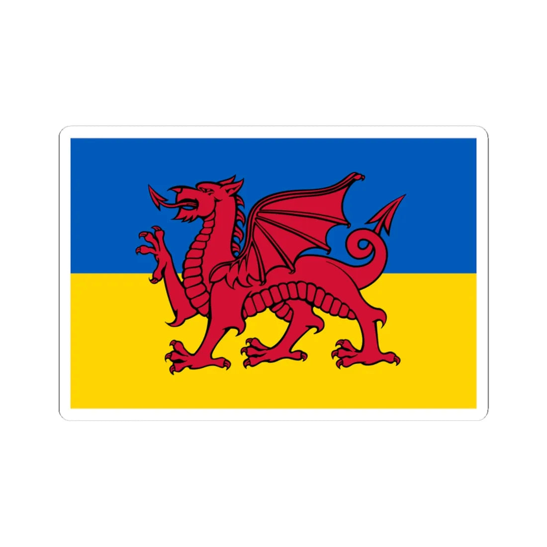 Combined flag of Ukrain and Wales FULL dragon (Ukraine) STICKER Vinyl Kiss-Cut Decal 4 Inch White - The Sticker Space