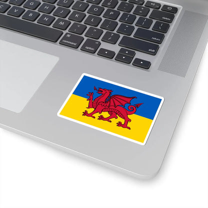 Combined flag of Ukrain and Wales FULL dragon (Ukraine) STICKER Vinyl Kiss-Cut Decal - The Sticker Space