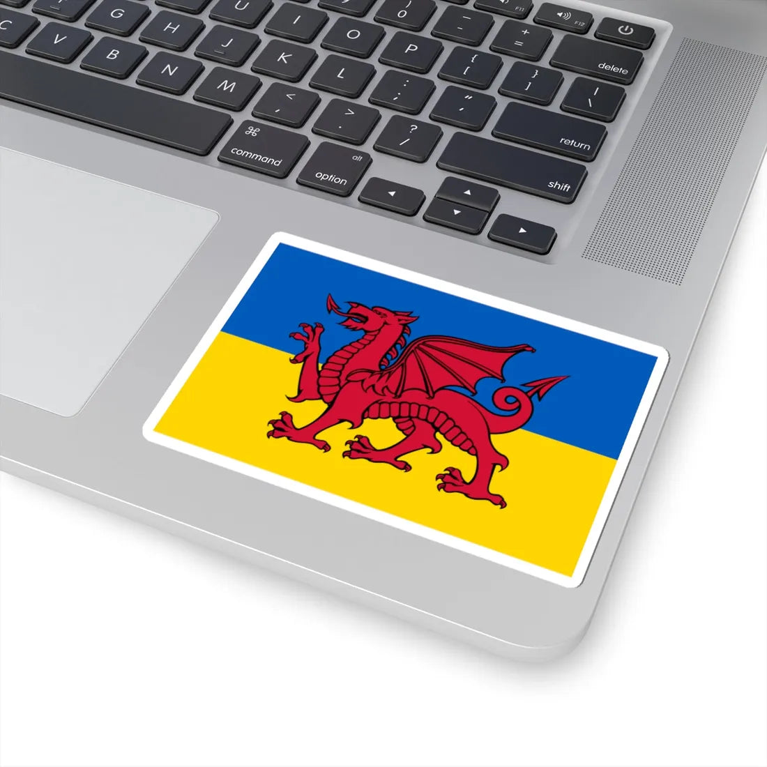 Combined flag of Ukrain and Wales FULL dragon (Ukraine) STICKER Vinyl Kiss-Cut Decal - The Sticker Space