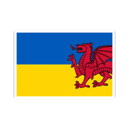 Combined flag of Ukrain and Wales PART dragon (Ukraine) STICKER Vinyl Kiss-Cut Decal 2 Inch White - The Sticker Space