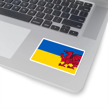 Combined flag of Ukrain and Wales PART dragon (Ukraine) STICKER Vinyl Kiss-Cut Decal - The Sticker Space