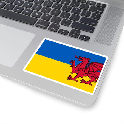 Combined flag of Ukrain and Wales PART dragon (Ukraine) STICKER Vinyl Kiss-Cut Decal - The Sticker Space