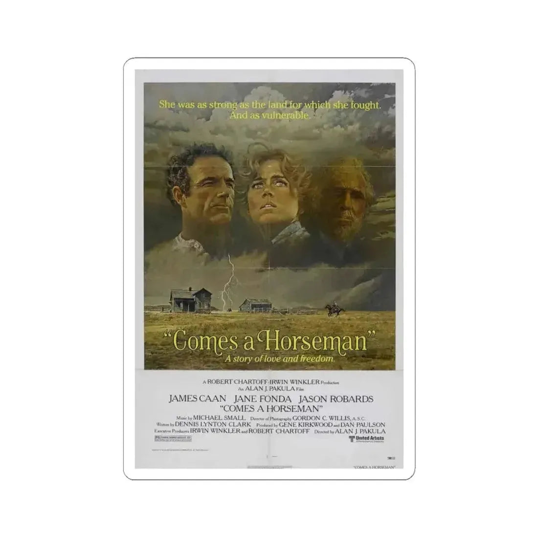 Comes a Horseman 1978 Movie Poster - STICKER Vinyl Kiss-Cut Decal 4 Inch White - The Sticker Space