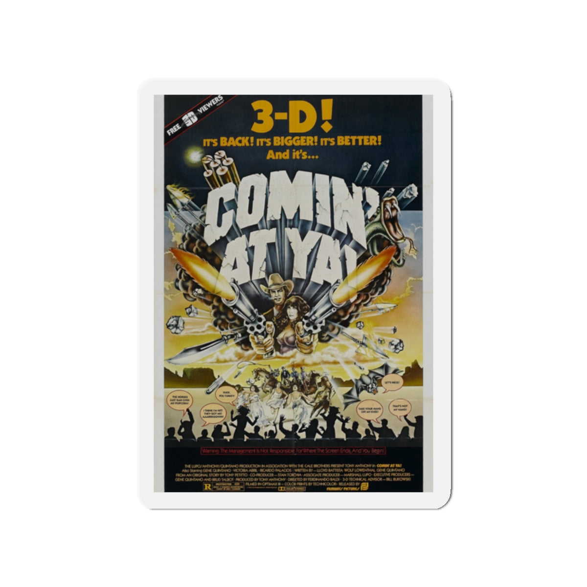 COMIN' AT YA! 1981 Movie Poster - Die-Cut Magnet-2" x 2"-The Sticker Space