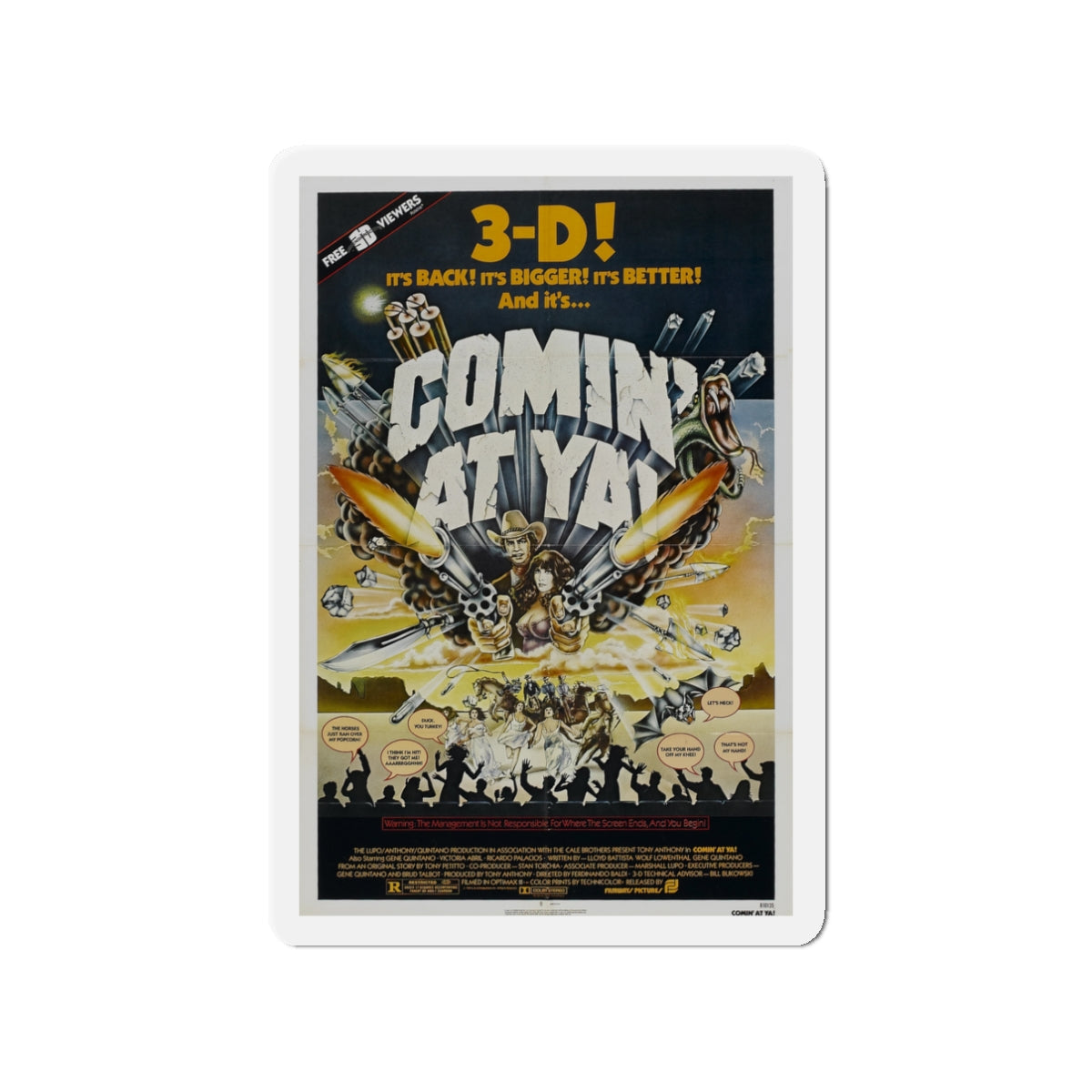 COMIN' AT YA! 1981 Movie Poster - Die-Cut Magnet-3" x 3"-The Sticker Space