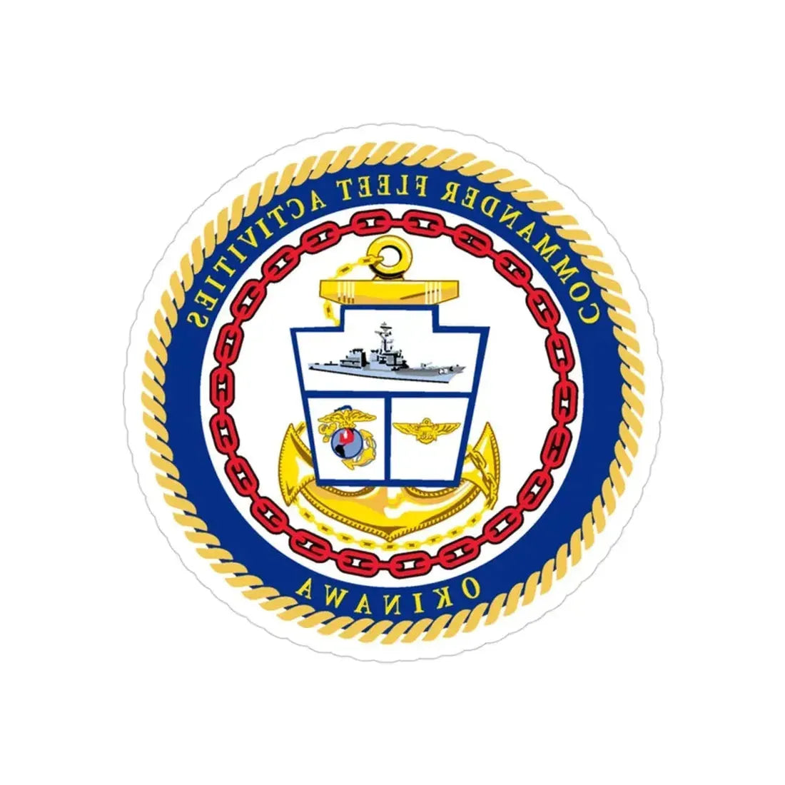 COMMANDER FLEET ACTIVITIES OKINAWA (U.S. Navy) REVERSE PRINT Transparent Die-Cut STICKER 3 Inch Die-Cut Transparent - The Sticker Space
